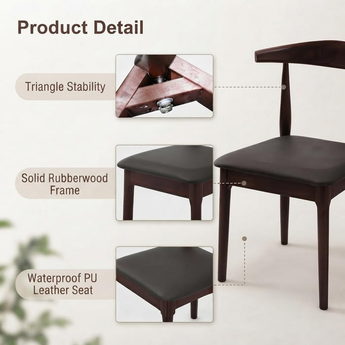 Mid-Century Modern Dining Chairs Set of 2, Upholstered Leather Seat Kitchen Chairs with Solid Wood Frame, Elegant Walnut-Colored Accent Side Chairs for Dining Room, Kitchen, Restaurant, Cafe