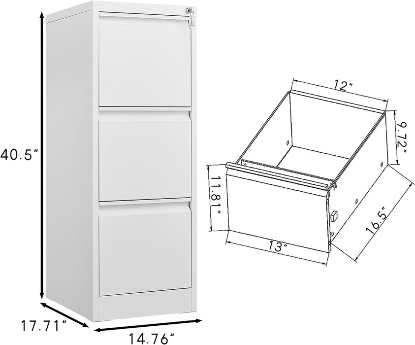3 Drawer File Cabinet with Lock, Vertical Lockable Filing Cabinet