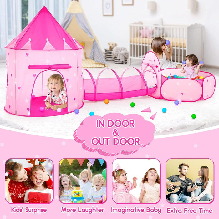 3Pc Kids Play Tent for Girls with Ball Pit, Crawl Tunnel, Princess Tents for Toddlers, Baby Space World Playhouse Toys, Boys Indoor& Outdoor Play House, Perfect Kid’S Gifts