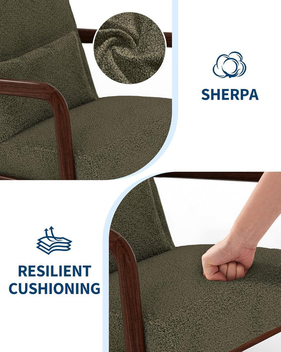Green Sherpa Upholstered Solid Wood Comfortable Chair