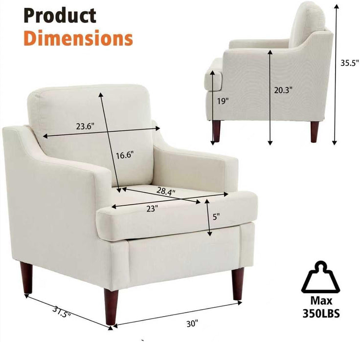 Mid Century Linen Beige Upholstered Accent Armchair
