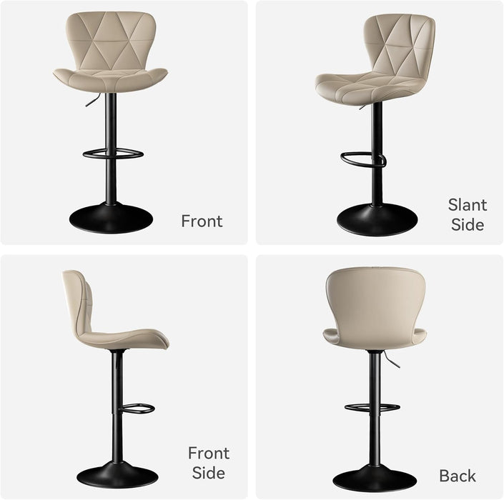 Bar Stools Set of 2,Adjustable Swivel Barstools, Faux Leather Bar Chairs,Upholstered Counter Height with High Backrest for Kitchen Island,Khaki