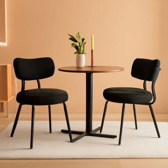 Boucle Dining Chairs Set of 2, Upholstered Kitchen Dining Room Chairs with Curved Backrest and Steel Frame, Modern Mid Century, Round, for Vanity, Living Room, Ink Black UKDC110B01
