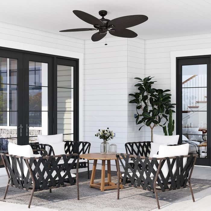 Ceiling Fans Duval 52 Inch Ceiling Fan, Quick 2 Hang Indoor/Outdoor Ceiling Fan with Pull Chain, Tri-Mount 5 Blade Tropical Design, ETL Damp Rated, Bronze (50201-01)