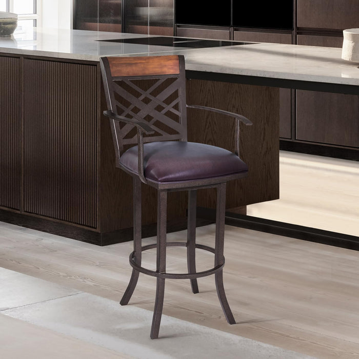 Tahiti 26" Counter Height Swivel Arm Barstool in Auburn Bay Finish with Brown Pu