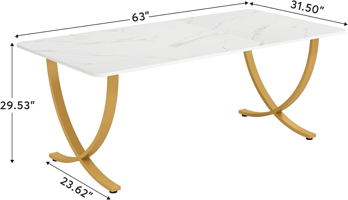 Executive Desk, 63” W X 31.5” D Large Office Desk, Modern Computer Desk Conference Table Meeting Room Table, Business Furniture for Home Office, White and Gold