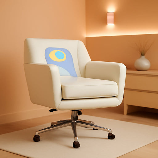 Ashland Home Office Desk Chair with Button Tufted Back, Memory Foam Cushion and Padded Arms, Mid Century Modern Vanity Armchair with Wheels for Bedroom, Chrome Metal Base, Cream