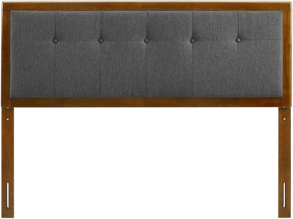 Draper Tufted Queen Fabric and Wood Headboard in Walnut Charcoal