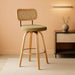 Rattan Bar Stools Set of 2,Upholstered PU Leather, 30''Counter Height Barstools with Back and Wood Legs,360°Swivel,Mid-Century Modern Bar Stool for Kitchen Island Dining Room and Bar(Grass Green)