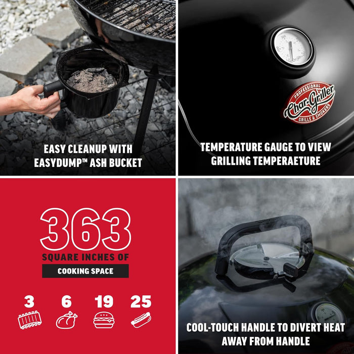 CG30040725 22-Inch Kettle Charcoal Grill and Smoker - Steel, Black - 363 Sq. In. Cooking Area
