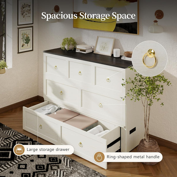 Rustic White Queen Size Murphy CabinetBed USBCharging