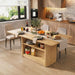 63" Dining Table with Storage, Farmhouse Rectangular Kitchen Table | Fluted Kitchen Table for 6-8 with 2-Tier Storage Shelf, Farmhouse Wood Table