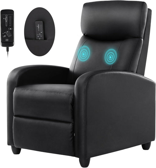 Recliner Chair for Living Room, Leather Recliners, Home Theater Seating with Lumbar Support with Adjustable Backrest and Footrest, Modern Living Room Furniture with Padded Seat Backrest, Black