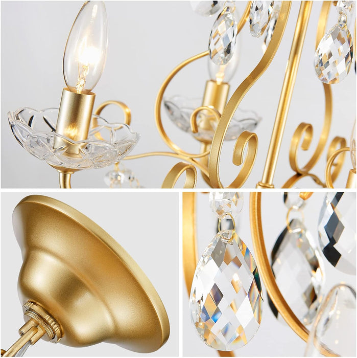 Crystal Candle Chandelier Pendant Flushmount Ceiling Light Modern Lighting Fixture for Bedroom Hallway Bar Kitchen Bathroom, H 14" X W 16", Gold, E12 Base