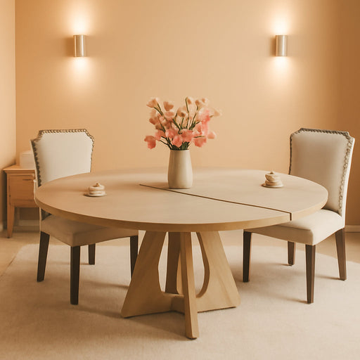 47"-63" Extendable round Dining Table for 4-8 (Tableonly)Naturalwood | Oval Dinner Table with Wooden Cross Pedestal Base, Farmhouse Kitchen Circle Furniture for Dining Room, Living Room, Kitchen