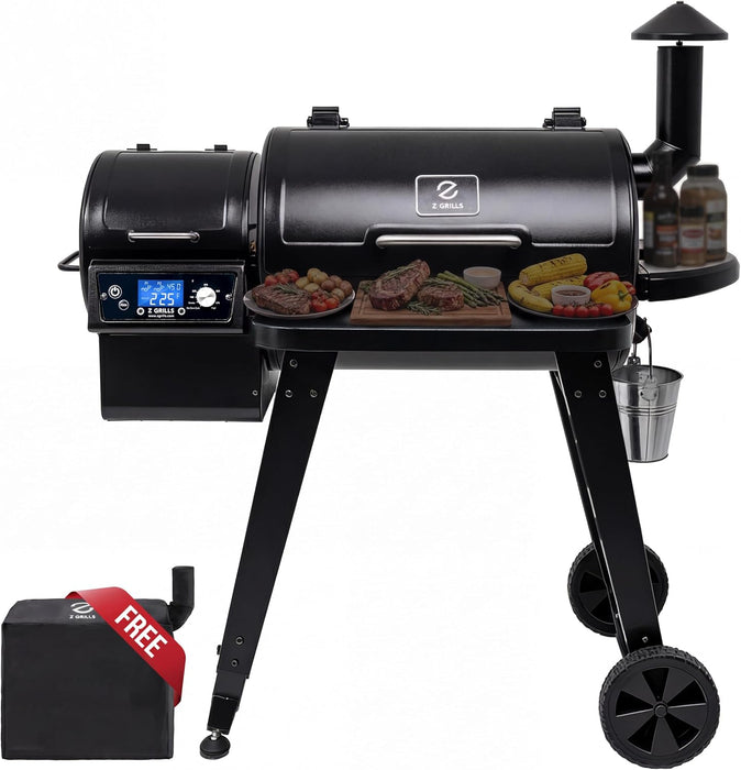 2026 Wood Pellet Grill & Smoker with PID V3.0 Controller, 459 Sq in Cook Area, Meat Probe, Foldable Shelf&Side Shelf, 8 in 1 BBQ Grill Outdoor Auto Temperature Control, Black, 450A