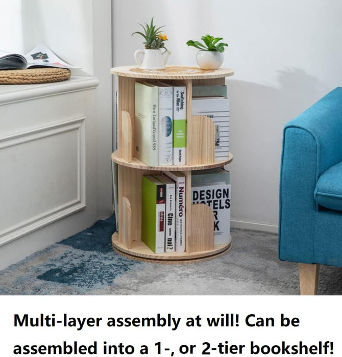 Wooden Rotating Bookshelf 2Tier Floor Display Rack