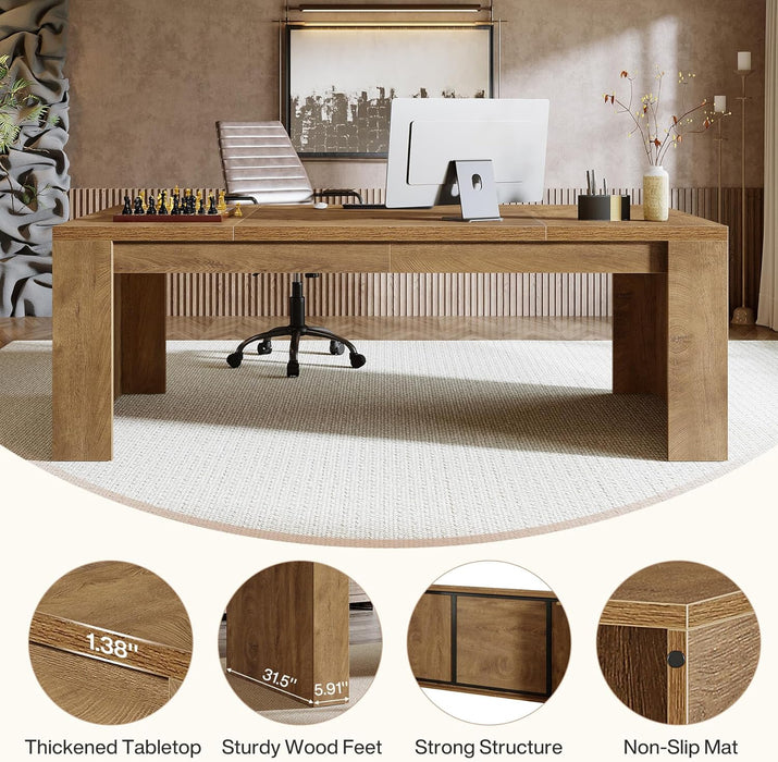 70.9-Inch Executive Desk, Large Wooden Computer Office Desk with Sturdy Double Pedestal Legs, Writing Table Business Workspace Home Office Furniture for Home Office (Brown)