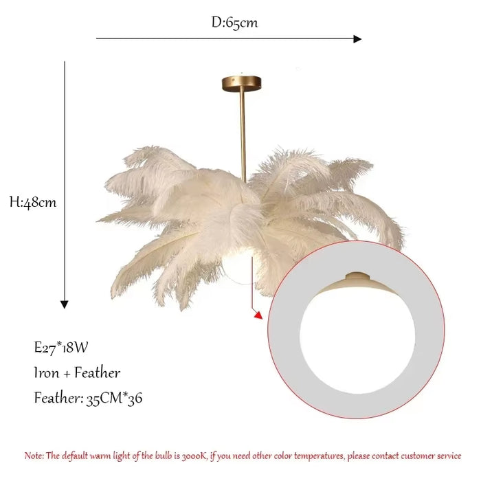 Luxury LED Ostrich Bird Feather Chandelier Lamp White Living Room Ceiling Light Home Decoration Hanging Lighting Fixture