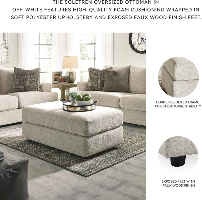 Soletren Contemporary Chenille Oversized Ottoman, Off-White