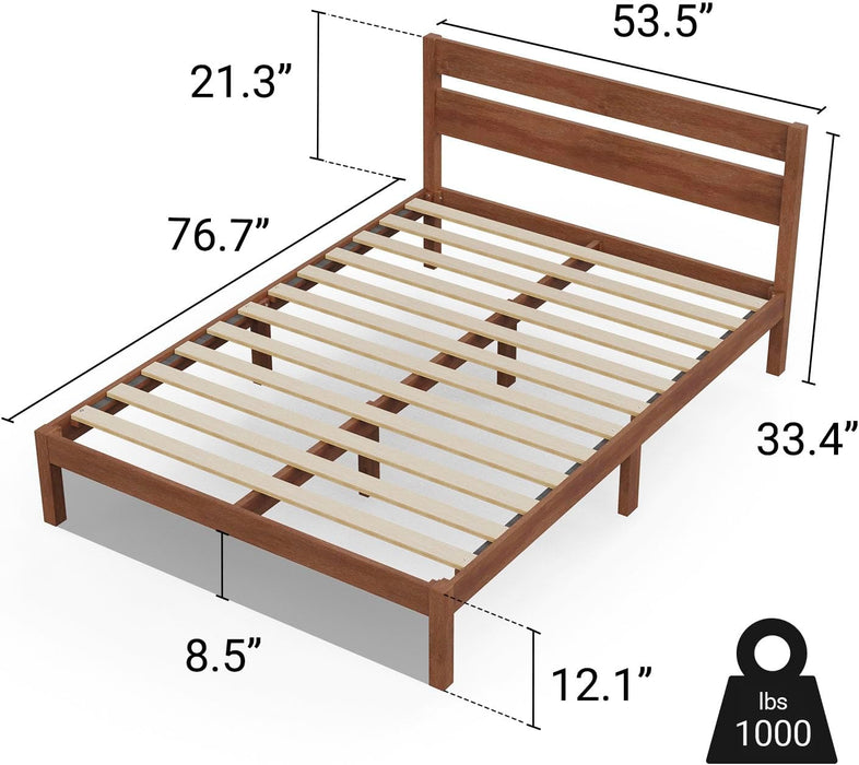 Full Bed Frame with Headboard Classic Wood Platform, Noise Free, under Bed Storage, No Box Spring Needed, Easy Assembly, Cherry