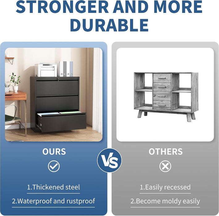 3 Drawer File Cabinet with Lock, Metal Lateral Filing Cabinets