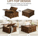 Coffee Table with Hidden Storage, 35.4" W Farmhouse Lift Top Wood Square Center Table with Charging Station, Rustic Cocktail Tables with Flip Top Lids for Living Room, Home Office, Rustic Brown