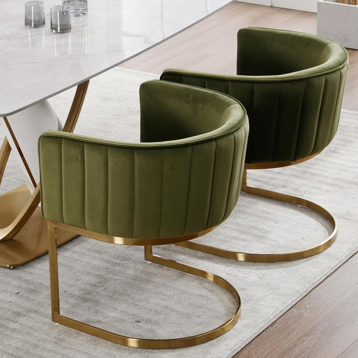 Upholstered Comfy Dining Chairs Set of 2 Kitchen and Dining Room Chairs with Arms Mid Century Modern Dining Chair with Gold Metal Legs for Dining Room Restaurant Cafe Living Room, Velvet Green