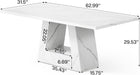 Dining Table for 4-6 People, 63 Inches Dining Room Table with Wooden Triangle Pedestal Base, White Faux Marble Rectangle Dinner Kitchen Table for Dining Room, Kitchen, Living Room
