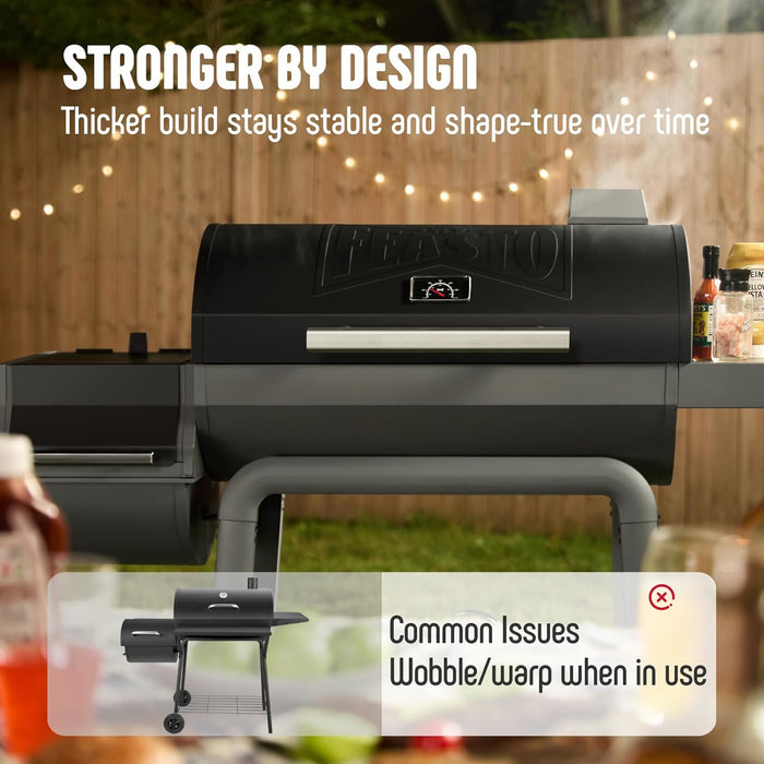 BBQ Charcoal Grill with Offset Smoker Grill and Side Table, 30-In Heavy-Duty Outdoor BBQ Grill with 832 Sq. In. Cooking Space for Outdoor Barbecue in Backyard, Patio and Parties, Black