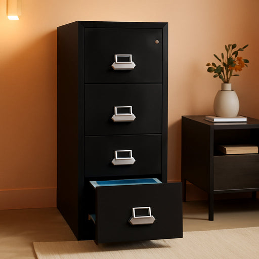 Fireproof Vertical File Cabinet (4 Letter Sized Drawers, Impact Resistant, Water Resistant), 52 .75" H Black, 18 W X 31 D, (41831CBL)