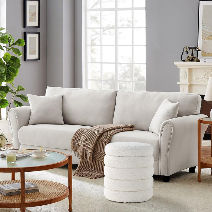 Modern round Ottoman with Soft Padded Seat, Storage Vanity Chairs for Makeup, Upholstered Footrest Stool Ottoman Foot Stool for Living Room, Bedroom