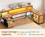78.7” Large L Shaped Desk with Storage Drawers, Office Desk with File Drawer and Display Cabinet, L Shaped Gaming Desk with Storage, Power Outlet and LED Lights for Home Office, Rustic Brown