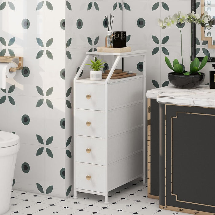 Narrow Dresser Tall Skinny Storage Tower Vertical Slim Chest of Drawers with Charging Station Small Nightstand Side Table for Bedroom, Bathroom, Small Spaces (White, 4 Drawers)