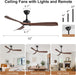 52 Inch Modern Ceiling Fan with Light and Remote & APP Control, ABS Ceiling Fan with 3 Blades and Downrods, Reversible Quiet DC Motor, Farmhouse Ceiling Fan for Bedroom Living Room Patio Porch