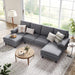 Sectional Couch, 111'' W Corduroy U Shaped Sofa with Sleepable Armrests, 4 Seat Couch with Double Chaises, Deep Sofa for Living Room, Grey