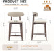 Counter Height Bar Stools Set of 3, Kitchen Bar Stools with Back, Mid Century Modern Upholstered Barstools with Wood Legs for Kitchen Island Dining Room, Beige
