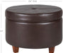 round Leatherette Storage Ottoman with Lid, Chocolate Brown Large