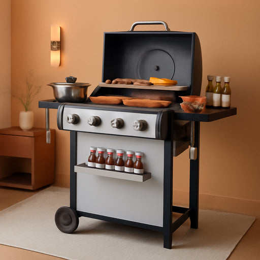 Stainless Steel 4-Burner Propane Gas Grill – 40,000 BTU Output, Porcelain-Enamel Grates, Even Heating System & Easy Grease Management for Backyard Patio BBQ Parties