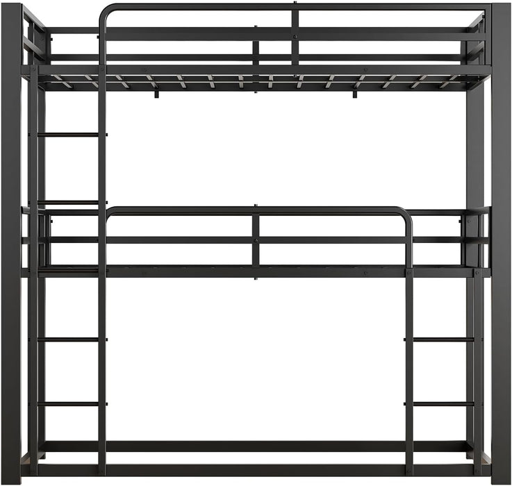 Triple Bunk Bed Twin Over Twin SpaceSavingBlackCoatedFinish
