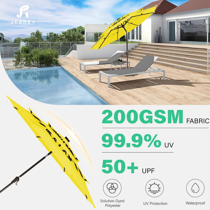 9 Ft 3-Tier Outdoor LED Lighted Patio Umbrella W/Crank, Yellow