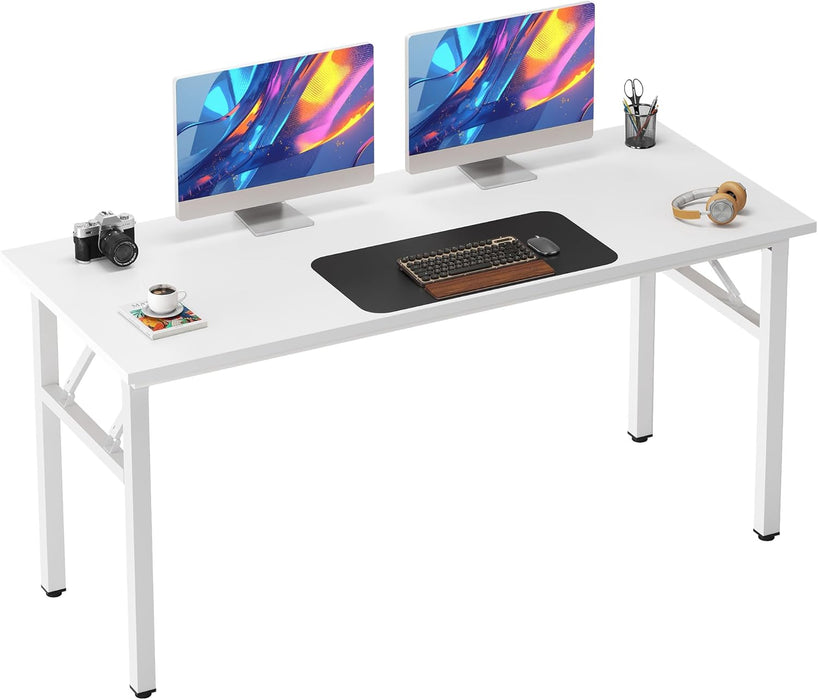 Folding Desk, 54 Inch Large Computer Desk for Home Office, No Install ed Study Student Writing Table Desk Workstation, White
