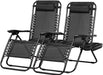 Set of 2 Relaxing Recliners Patio Chairs Adjustable Steel Mesh Zero Gravity Lounge Chair Beach Chairs with Pillow and Cup Holder Black