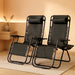 Set of 2 Relaxing Recliners Patio Chairs Adjustable Steel Mesh Zero Gravity Lounge Chair Beach Chairs with Pillow and Cup Holder Black