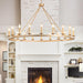 Gold Wagon Wheel Chandelier 48-Inch 20-Light,Extra Large Circle Rustic Farmhouse Light Fixture,Round Metal Chandeliers for Foyer Entryway Dining Room Living Room High Ceilings (E12 Base)