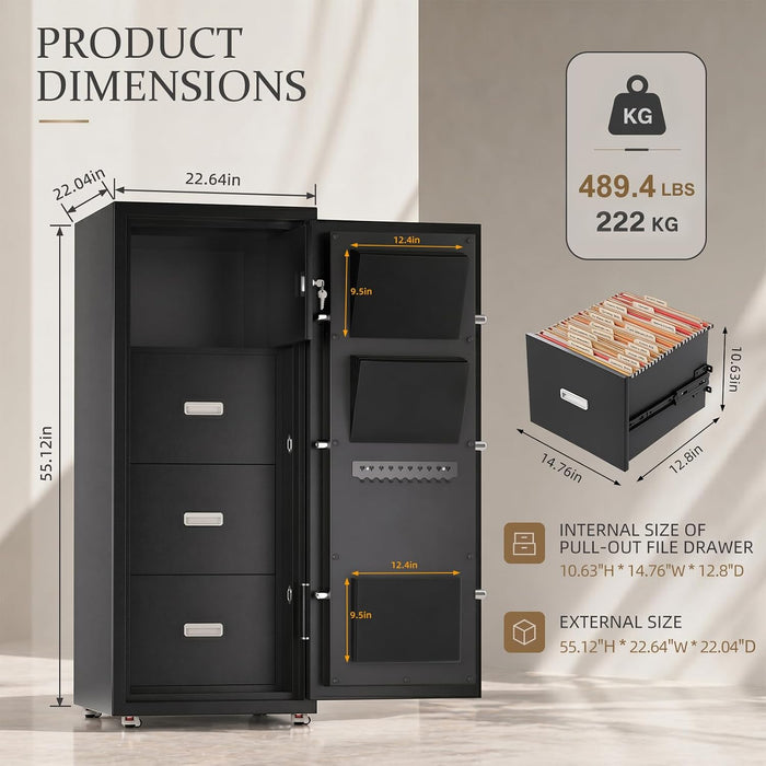 55 in Tall 2-Hour Fireproof Filing Cabinet for Home Office