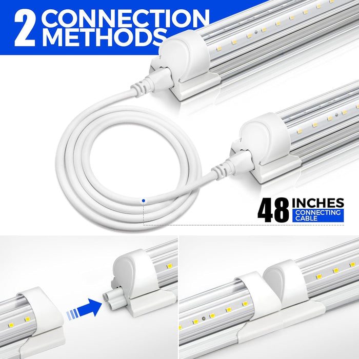 LED Shop Light, 8FT 72W 10000LM 5000K, Daylight White, V Shape, Clear Cover, Hight Output, Linkable, T8 LED Tube Lights, for Garage 8 Foot with Plug (Pack of 10)