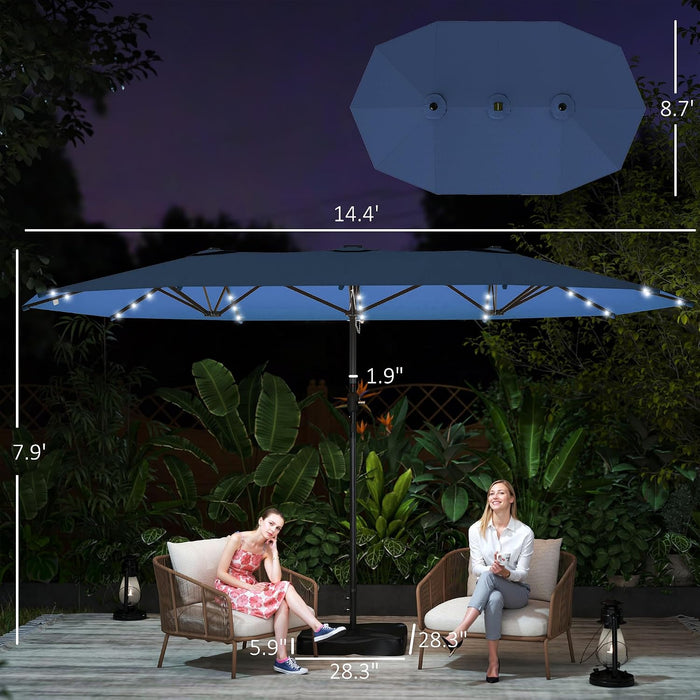 14.4Ft Large Patio Umbrella with 36 Solar LED Lights