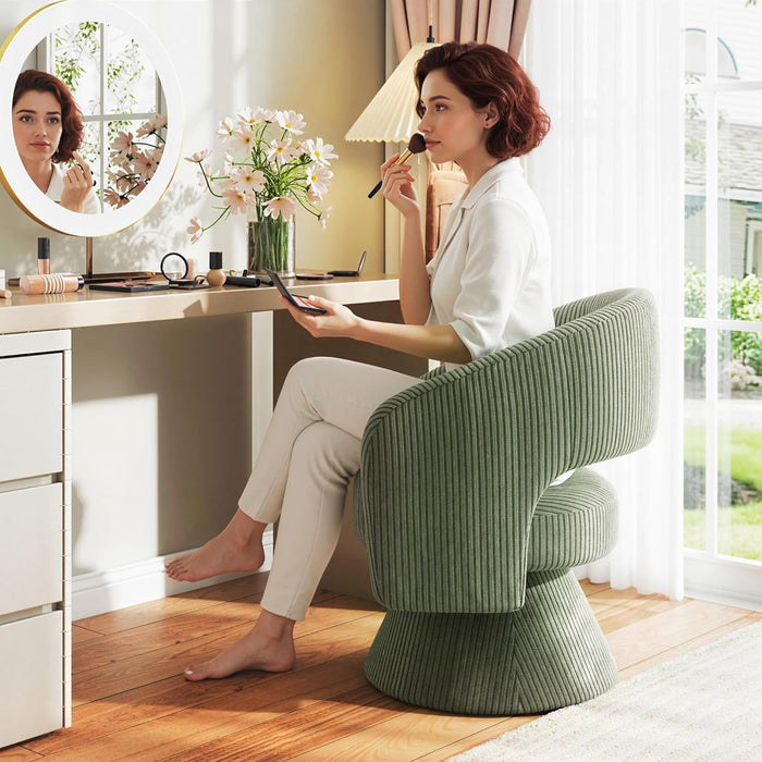 Green Corduroy 360 Degree Swivel Armchair Cushioned