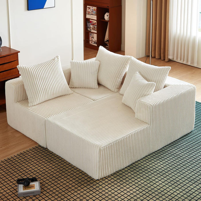 102Inch Beige CloudLounge Sectional Sofa Oversized Seat